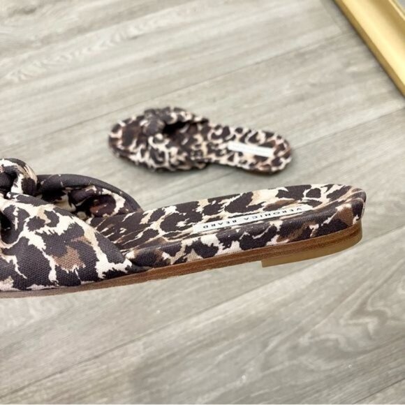 VERONICA BEARD Etra Knotted Leopard-Print Canvas Slides Size 6 - Picture 7 of 8